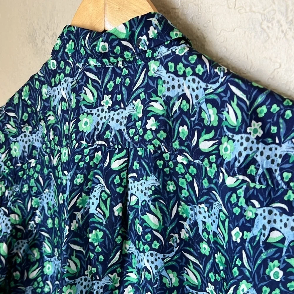 J. Crew blue and green floral leopard button down blouse